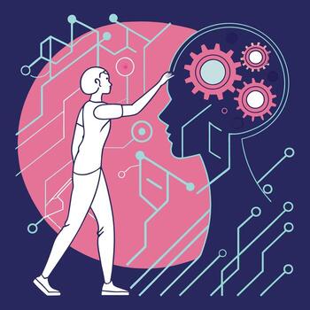 Future Tech Human AI Illustration Conceptual Artwork on Artificial Intelligence and Innovation vector