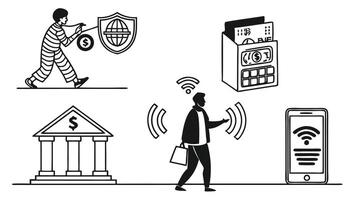 Fintech AI Banking and Digital Payments Icons - Blockchain Security and Finance vector