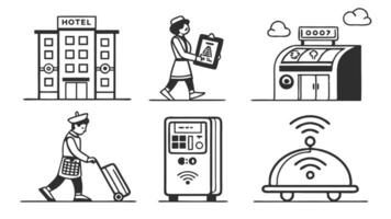 AI Hospitality Icons - Smart Hotel Booking and Guest Experience Automation vector