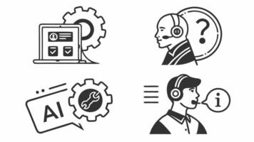 AI Customer Support Icons - Chatbots and Automated Helpdesk vector