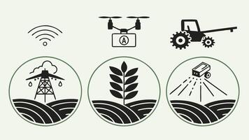 AI Agriculture Icons - Smart Farming and Automated Crop Technology vector