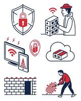 cybersecurity icons, digital protection set, encrypted data security symbols, firewall and biometric security graphics. vector
