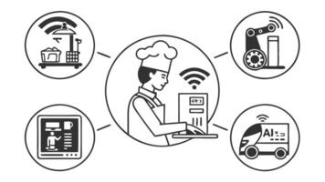 AI Food Icons - Smart Kitchen Automation and Robotic Cooking vector