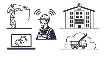 AI Construction Icons - Smart Building Project Management and Site Safety vector