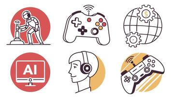 AI Gaming Icons - Futuristic Esports, Virtual Reality, and Smart Controllers vector