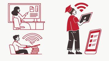 E-learning AI Education Icons - Virtual Classrooms and Online Learning vector