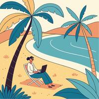 Digital Nomad Workspace Illustration Remote Work Freedom and Modern Minimalist Lifestyle vector