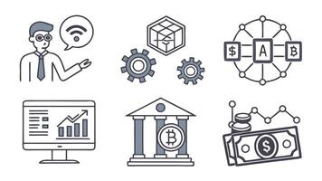 AI Finance Icons - Digital Banking, Crypto, and Blockchain Investment vector