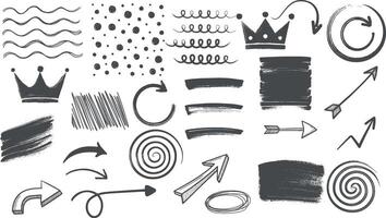 Hand-drawn Doodle Elements Arrows, Crowns, and Shapes. simple flat illustration. design elements vector