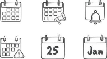 Calendar Icons Set Reminders, Alerts, Announce, Schedule, Dates. Simple line art style Illustration vector