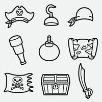 set of pirates with outline style good for icon, symbol, element design, coloring page, coloring book, etc vector
