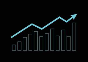 Stock and investment concept. A bar graph with an upper arrow on a dark background. Bullish market, profit of wealth, high risk high return, business growth up. vector