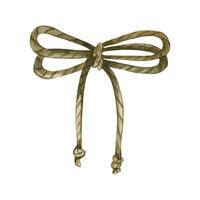 A simple bow made of twine, brown rope on a marine theme, all elements are hand-painted with watercolors. Watercolor illustration. For decorating invitations, cards and printing on paper, fabric vector