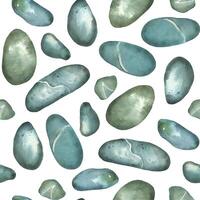 Seamless watercolor pattern on a marine theme. Pebbles and stones of different colors, blue, gray and blue. All objects are hand-drawn with watercolors. Suitable for printing on fabric, paper vector