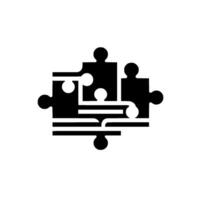 A minimalist illustration showcasing three interconnected puzzle pieces in a black silhouette on a clean white background with subtle shadow. vector