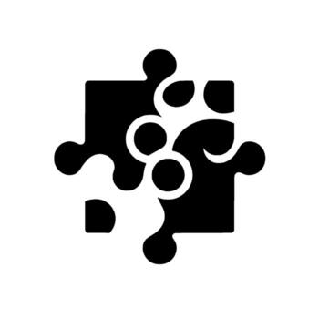 Black and White Puzzle Piece Depicting Interlocking Shapes, Isolated on White Background, Symbolizing Problem Solving. vector