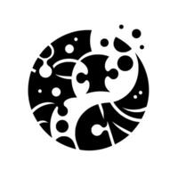 A circular black and white abstract puzzle featuring jigsaw pieces, dots, and negative space arranged in a balanced composition. vector