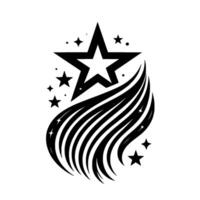 Abstract Black and White Star Burst Composition with Ornate Wave and Several Star Accents. vector