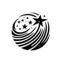 Black and White Starburst An Abstract, Circular Composition of Stars and Flowing Curved Lines on a White Background. vector
