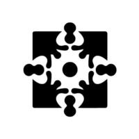 Abstract Black and White Emblem Featuring a Snowflakelike Motif Encased Within a Square, Centered on a White Background. vector