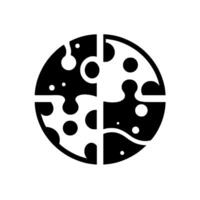 Abstract circular comprised of four quartered sections, each featuring a unique pattern of black and white shapes, evoking a puzzlelike aesthetic. vector