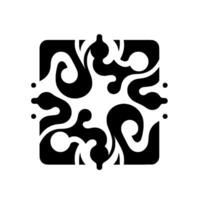 Symmetrical Black and White Abstract Floral Pattern Within Rounded Square, Modern with Minimalist Aesthetic. vector