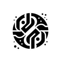 Abstract Circular Black and White with Interlocking Shapes and Dotted Accents. vector
