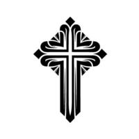 Elegant, Stylized Black Cross with Ornate Floral Elements on a Gradient White Background. vector