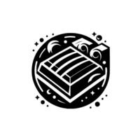 Abstract Black and White Logo Geometric Building with Decorative Cosmic Elements in a Circle on White. vector