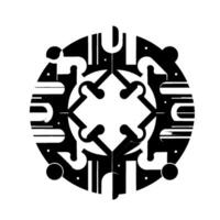 Geometric Circular Composition in Monochrome A symmetrical with intersecting shapes and a central square, creating a balanced and abstract visual. vector