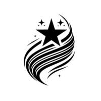 Bold Black Star with flowing streaks and sparkling accents, isolated on white, simple, clean and symmetrical design. vector