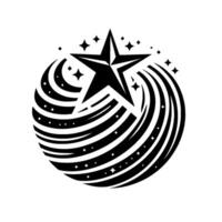 Bold Black Starburst with Twirling Lines and Decorative Star Shapes on White Background. vector