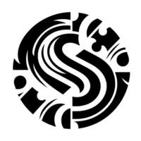 Bold Abstract Circular with Intricate Black Shapes, SCurve and Geometric Forms against a White Background, Modern Artwork vector