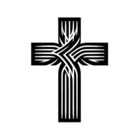 Intricate Black Cross with Intertwined Lines and a Minimalist Aesthetic on a White Background. vector