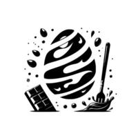 Abstract Monochrome Composition of Chocolate Easter Egg, Bar, Spilled Sauce, and Fork, Artistic Illustration. vector