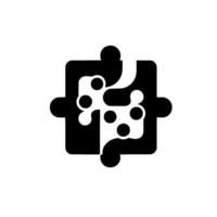 Abstract Puzzle Piece Black Square with White Organic Pattern, Illustrating Connection and Interplay on a Graded Background. vector