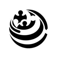 Abstract black and white featuring a central puzzle piece motif enclosed within layered, curved shapes, evoking interconnectedness and unity. vector