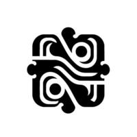 Bold abstract black and white symmetrical with curved lines, circles, and rounded corners, on a white background. vector