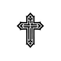 Intricate Black Gothic Cross on White, Featuring Ornate Geometric Details, Emphasizing Line and Form. vector