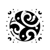 Circular Monochrome Illustration Featuring a Spiraling Pattern and Abstract Decorative Elements with a Geometric Aesthetic. vector