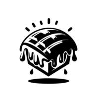Black and white, stylized illustration of a melting dessert with drippy chocolate, highlights and abstract on white background. vector