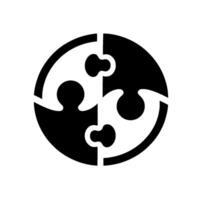 A minimalist circular jigsaw puzzle composed of four pieces, two black and two white, symbolizing unity and problemsolving, set against a light grey background. vector