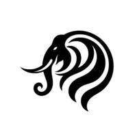 Abstract Black and White Elephant Head with Flowing Lines, Minimalist Design, Creative Animal on White Background. vector
