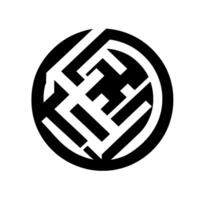 Abstract D Maze Inside Black Circle on White Background with Subtle Shadow, Modern vector