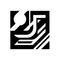 Geometric Abstract Composition A Square of Black and White Curved and Straight Lines with Grayscale Shadows, Modern Minimalist Aesthetic. vector