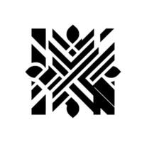 Geometric Black and White Square Composition with Interlocking Lines, Abstract Floral Elements, and Symmetric Design. vector