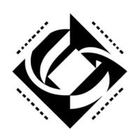 Abstract Black and White Geometric Composition Featuring Arcs, Triangles, Squares, and Dotted Lines in a Symmetrical Diamond Arrangement. vector