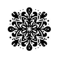 Intricate symmetrical black and white mandala with ornate floral and abstract shapes, centered on a white background. vector