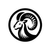 Bold Black and White Circular Depicting a Rams Head with Exaggerated, Spiraling Horns Against a Plain White Background. vector