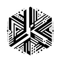 Geometric Black and White Hexagonal Design An Abstract Illustration with Lines, Shapes, and Dot Accents on a Clean Background. vector